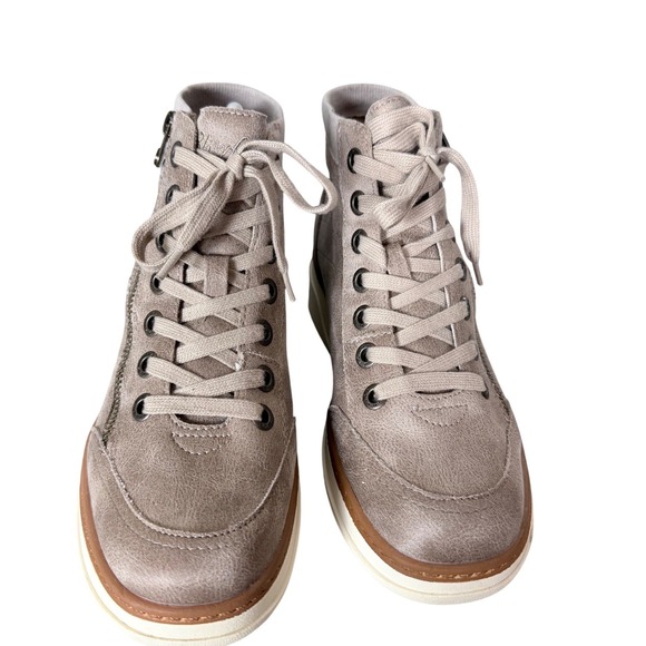 Blowfish Malibu Camden Wedge Sneaker Boots Women Taupe Lace Up Side Zip Size 8.5 - Picture 2 of 10